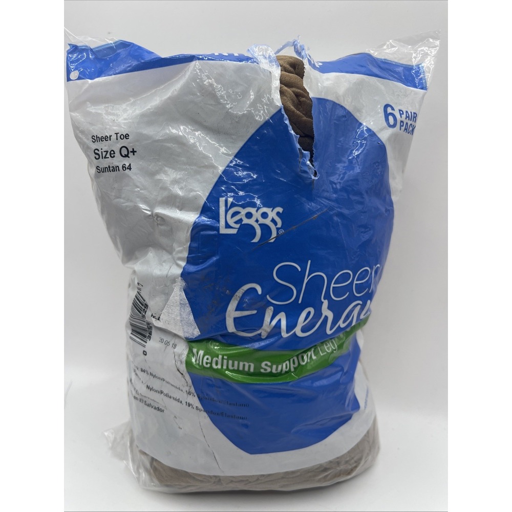 L'eggs Sheer Energy Med Support Leg Control Top Sheer Toe Q+ Suntan 6 Pairs Read